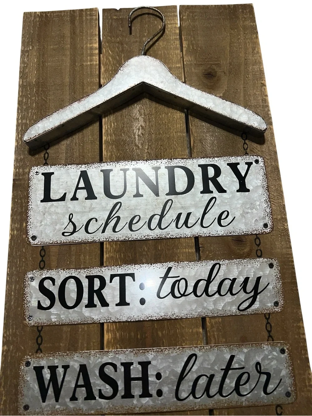 Laundry Schedule Wall Sign - White & Brown Rustic Hanger Plaque.    New